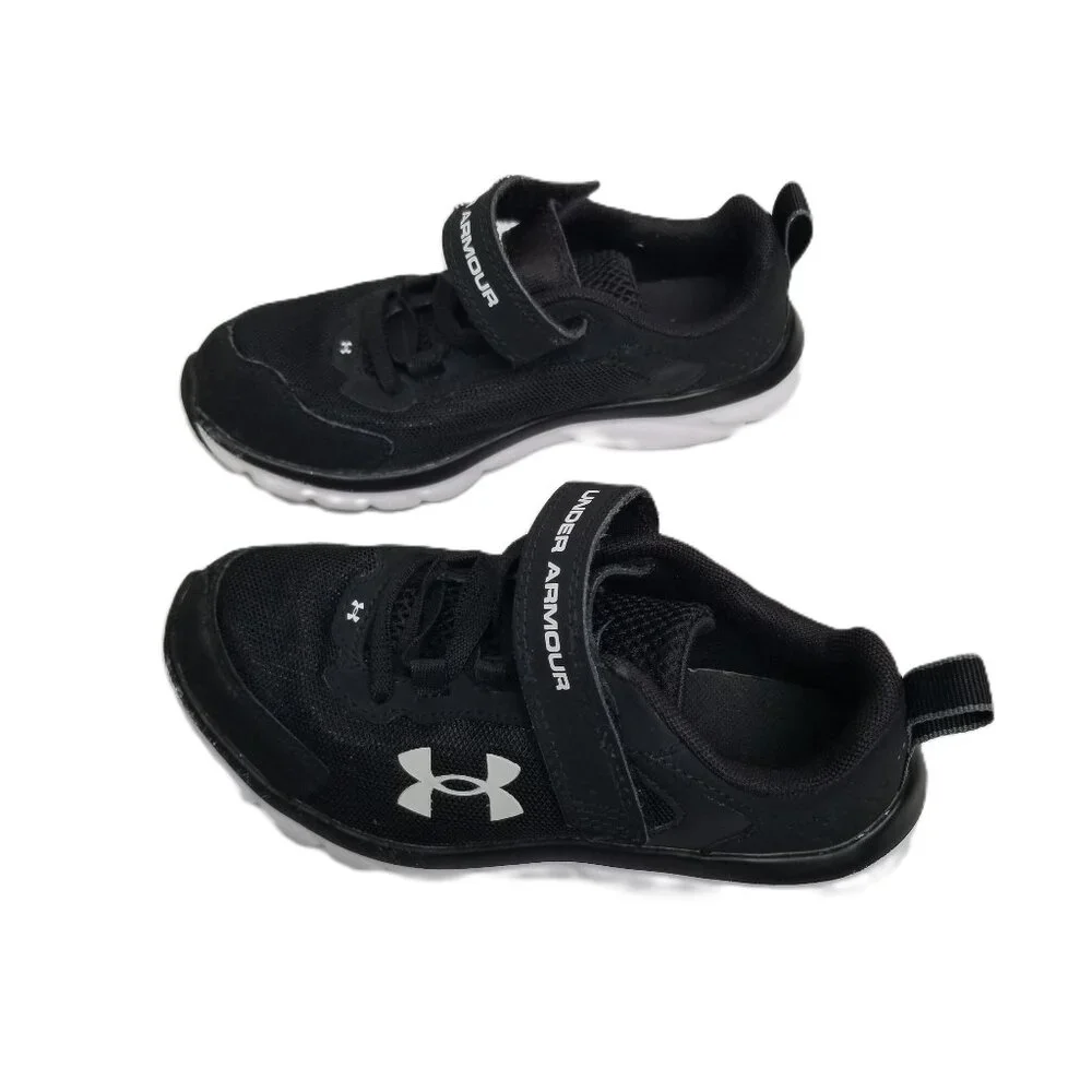 Under Armour Athletic Shoes Hook Loop Strap Kids 13K Black White